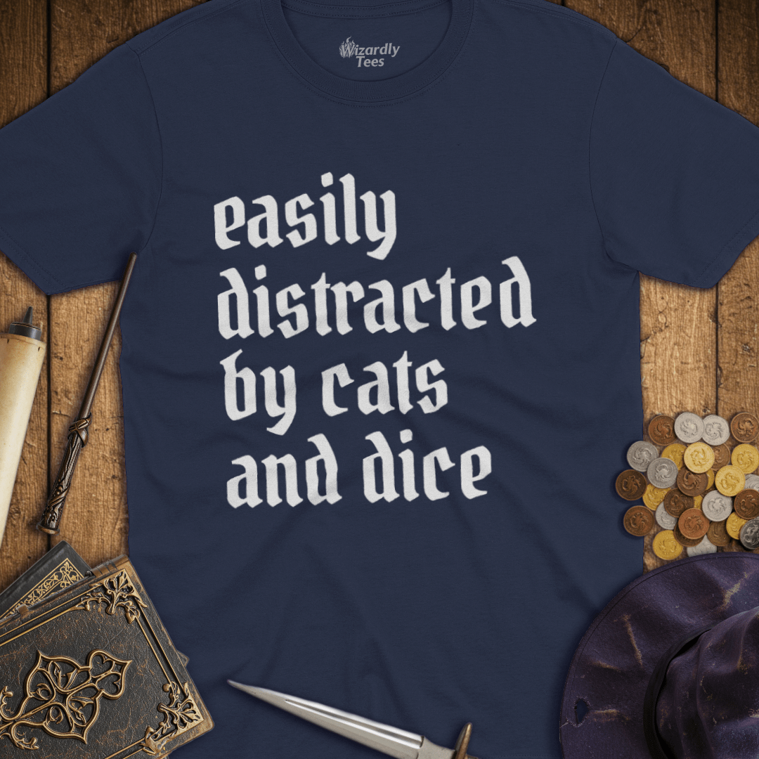 Easily Distracted by Cats and Dice T-shirt