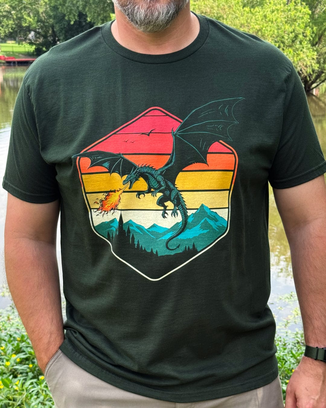 Dragon Hexagon Retro Sunset T-shirt