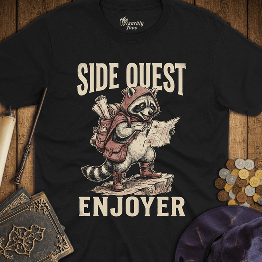 Side Quest Enjoyer Raccoon Adventurer T-Shirt