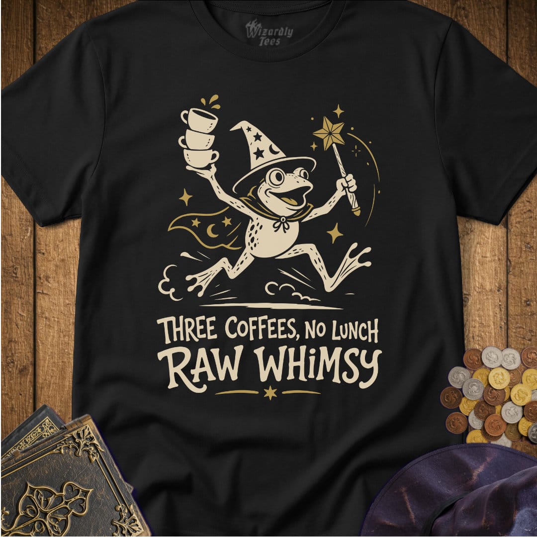 Three Coffees No Lunch Raw Whimsy T-Shirt_WD_Black.jpg