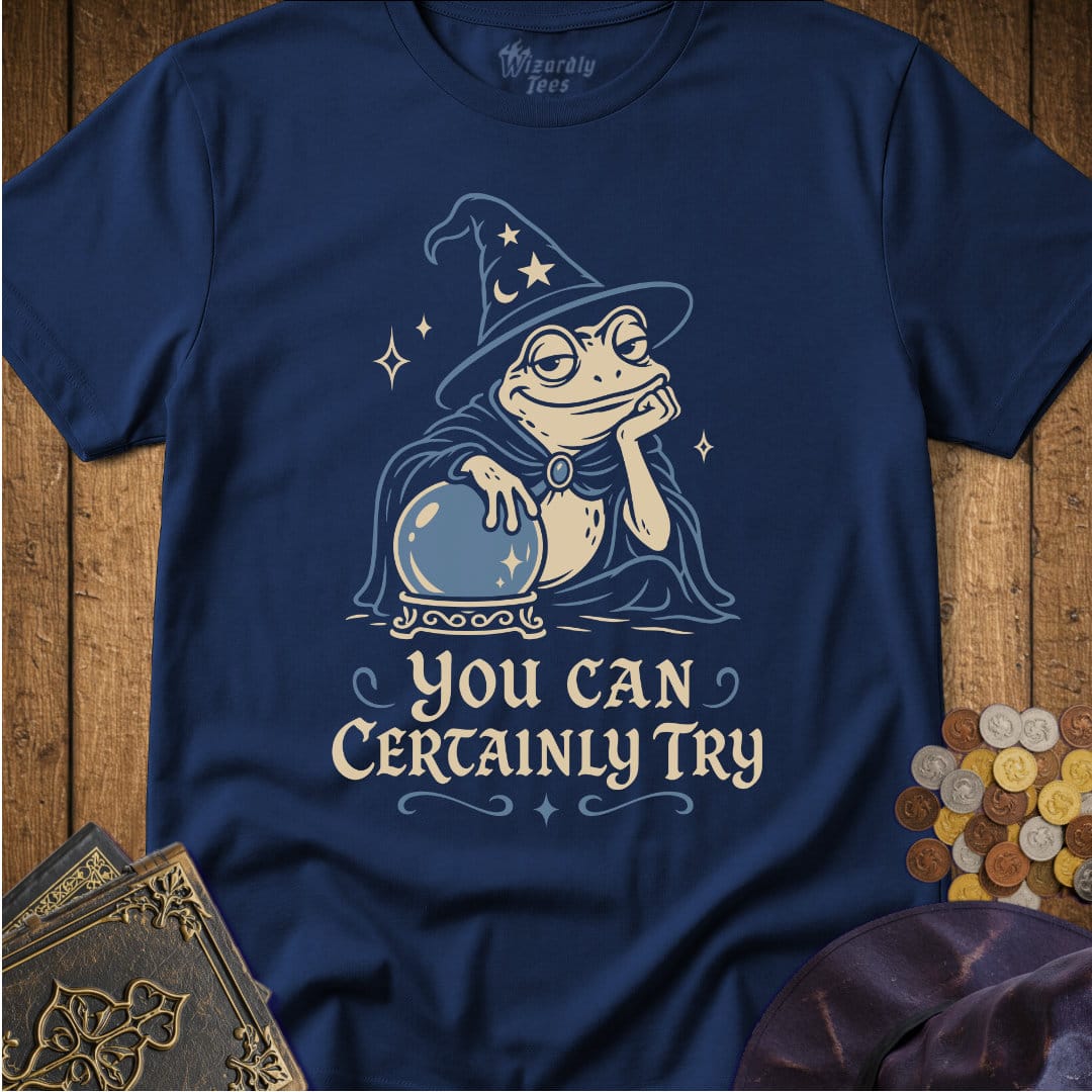 You Can Certainly Try Frog Wizard T-Shirt_WD_Navy.jpg