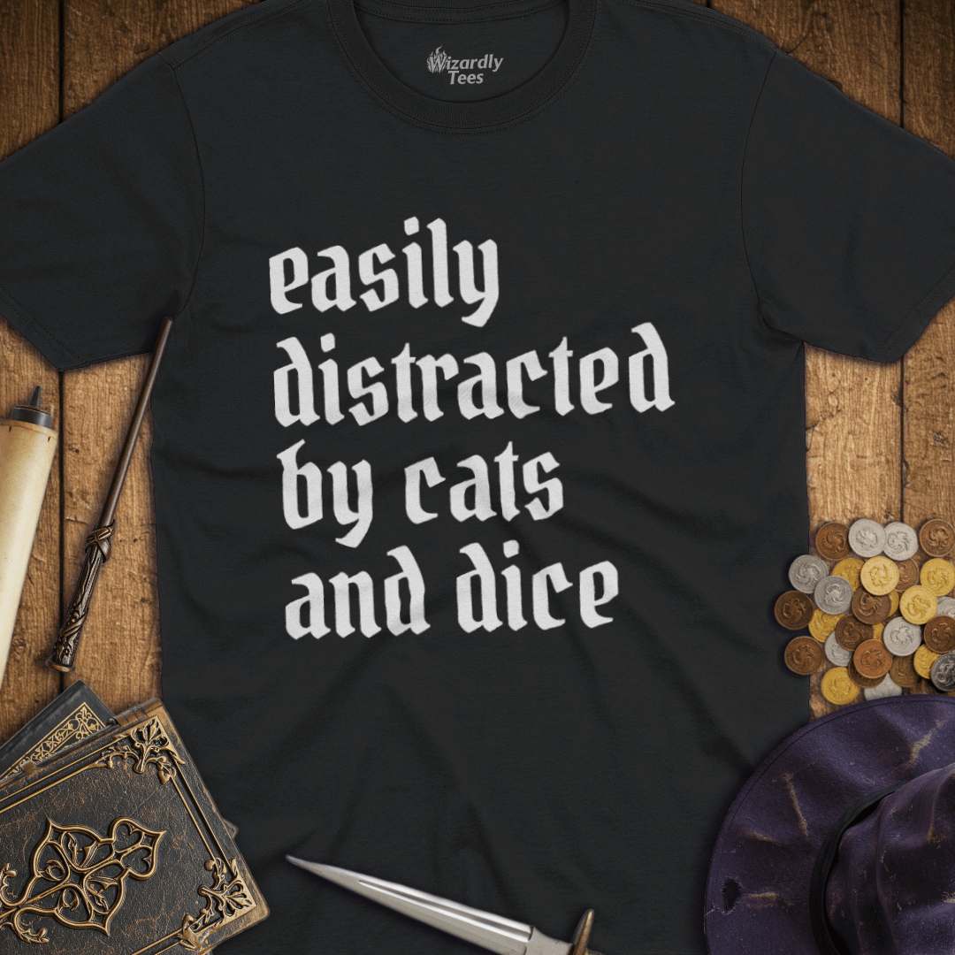 Easily Distracted by Cats and Dice T-shirt