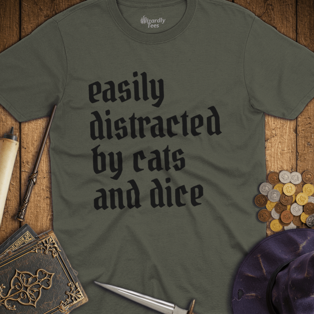 Easily Distracted by Cats and Dice T-shirt