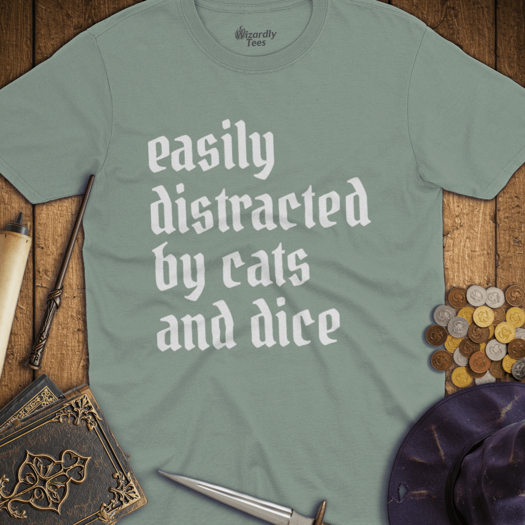 Easily Distracted by Cats and Dice T-shirt