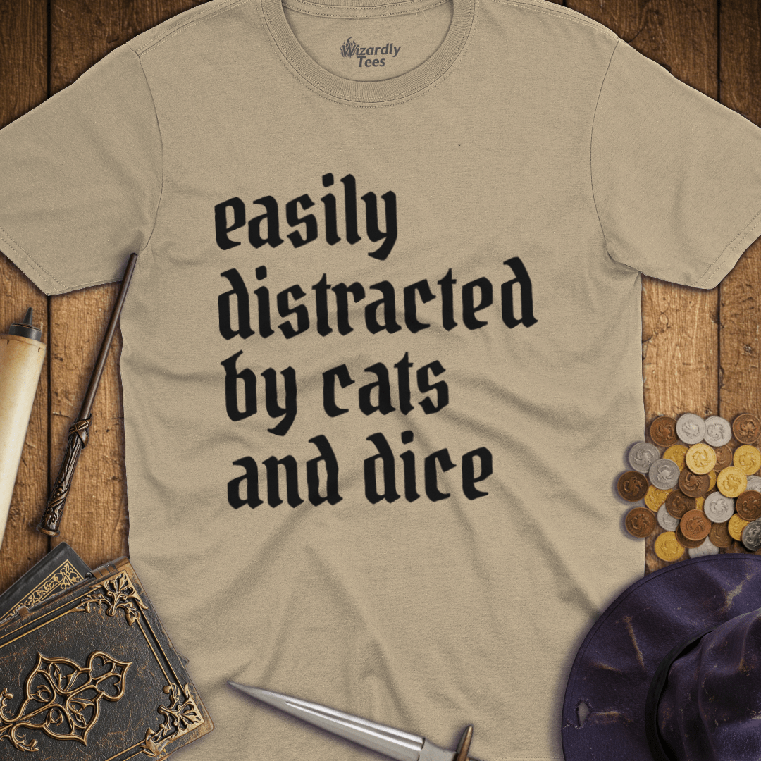Easily Distracted by Cats and Dice T-shirt