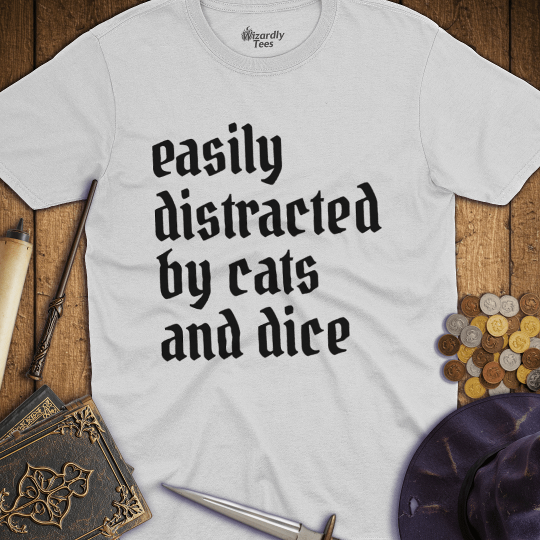 Easily Distracted by Cats and Dice T-shirt