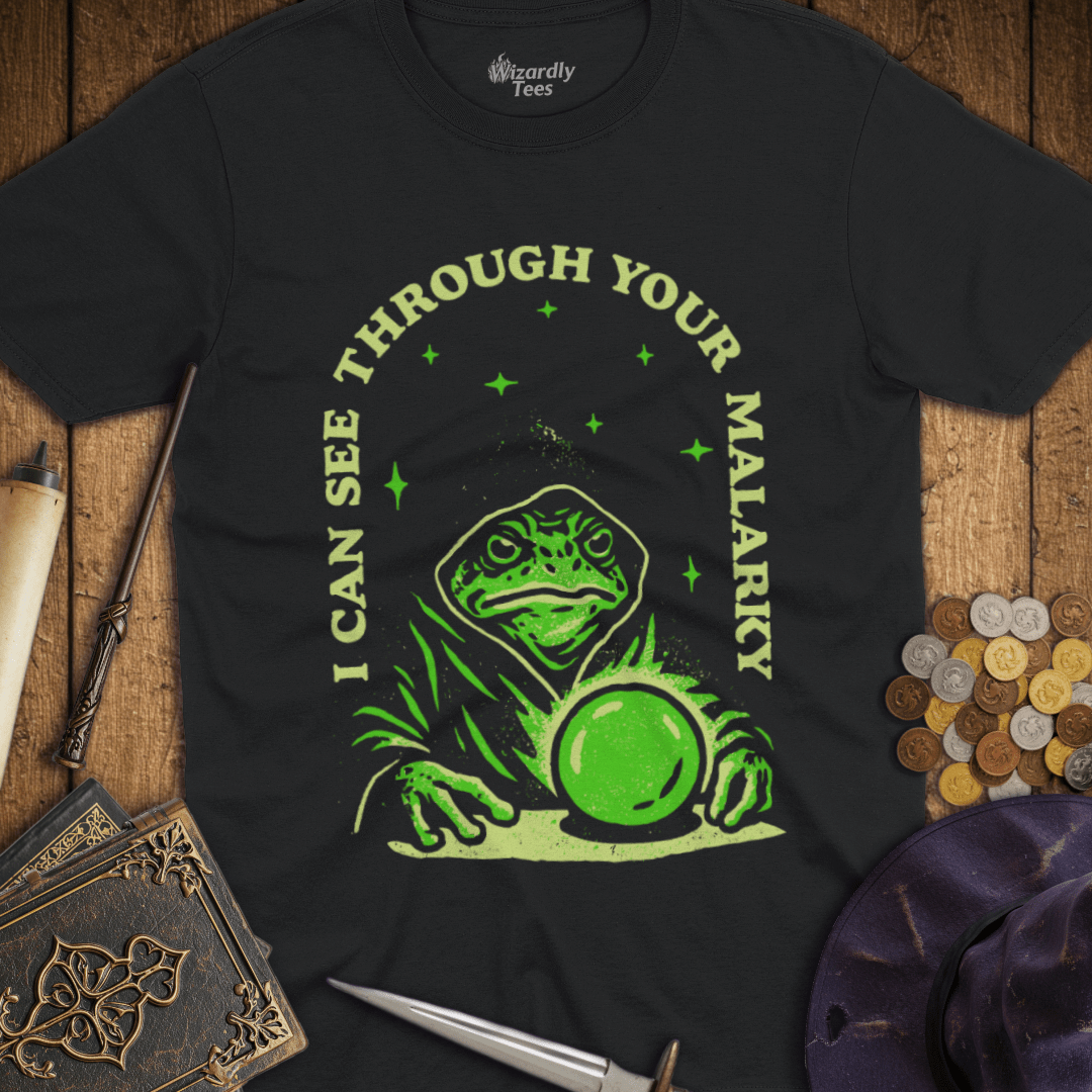 I Can See Through Your Malarky Frog Wizard T-Shirt