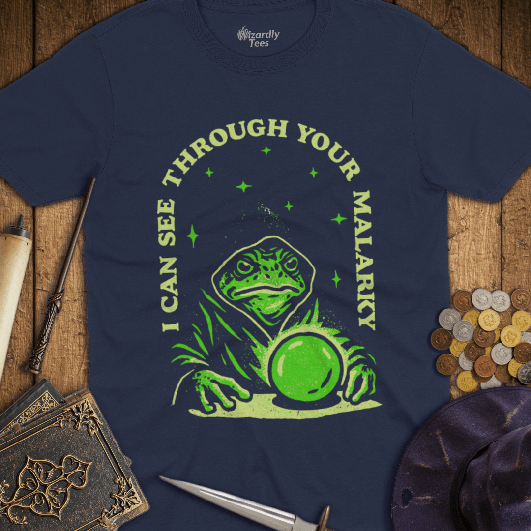 I Can See Through Your Malarky Frog Wizard T-Shirt